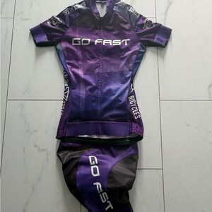 Purple and Black Cycling Jersey and Shorts Set